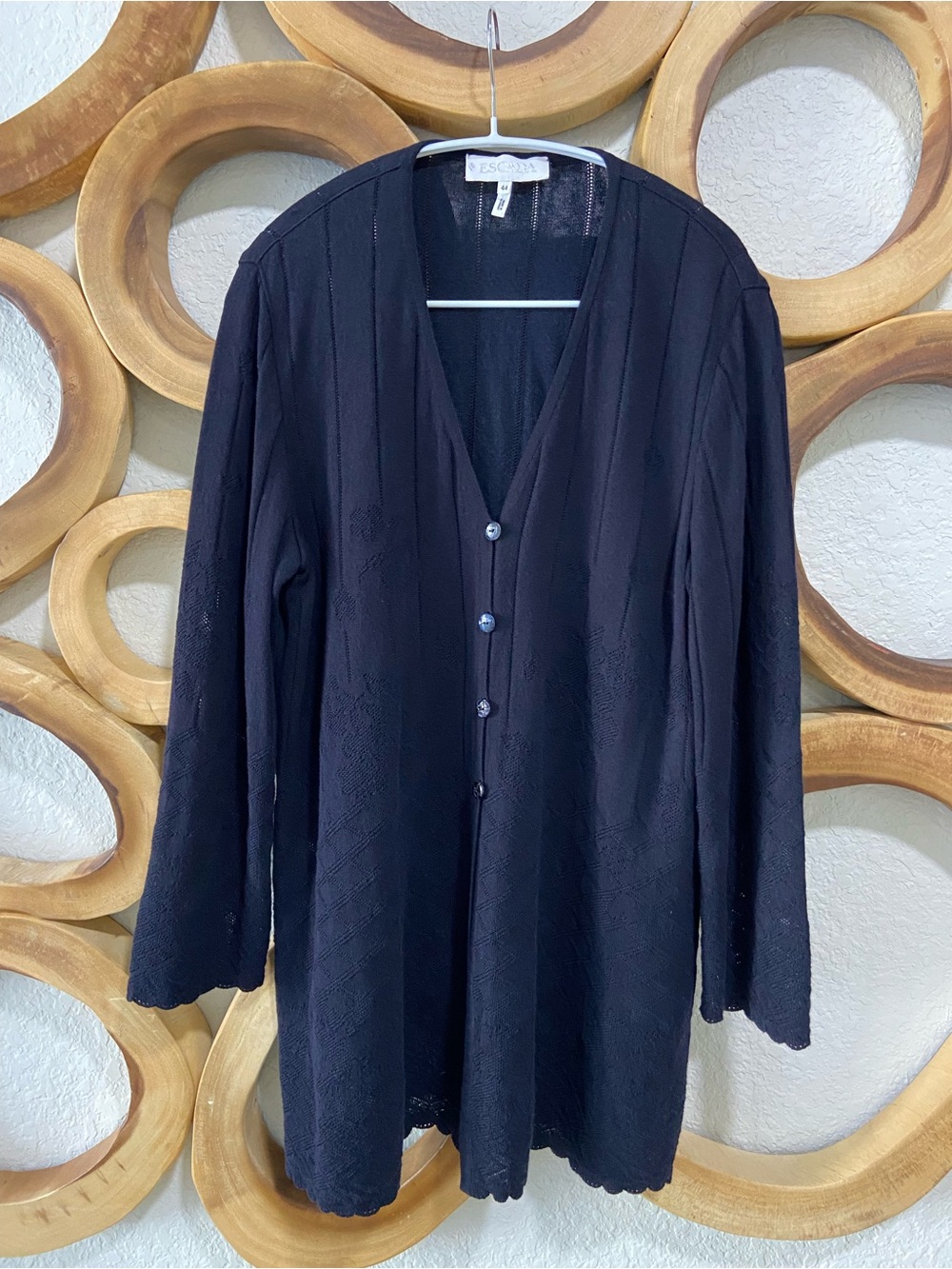 Escada Black Longline Button-Front Knit Cardigan